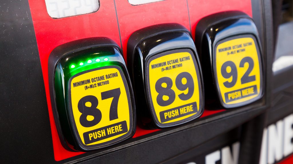 Gas station fuel pump octane