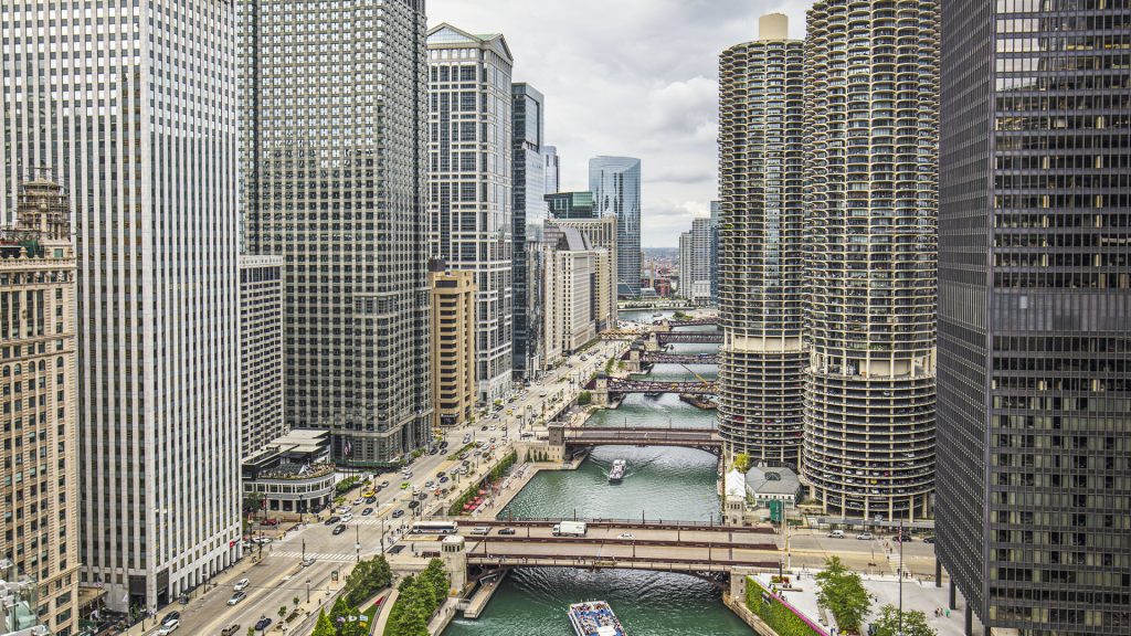 Aerial View of Downtown Chicago River