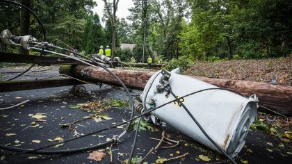Down power lines after storm