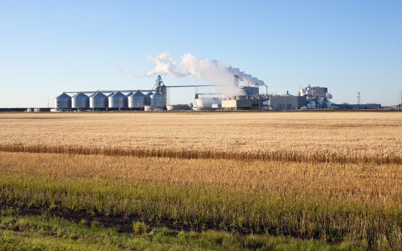 Ethanol refinery with farm fields